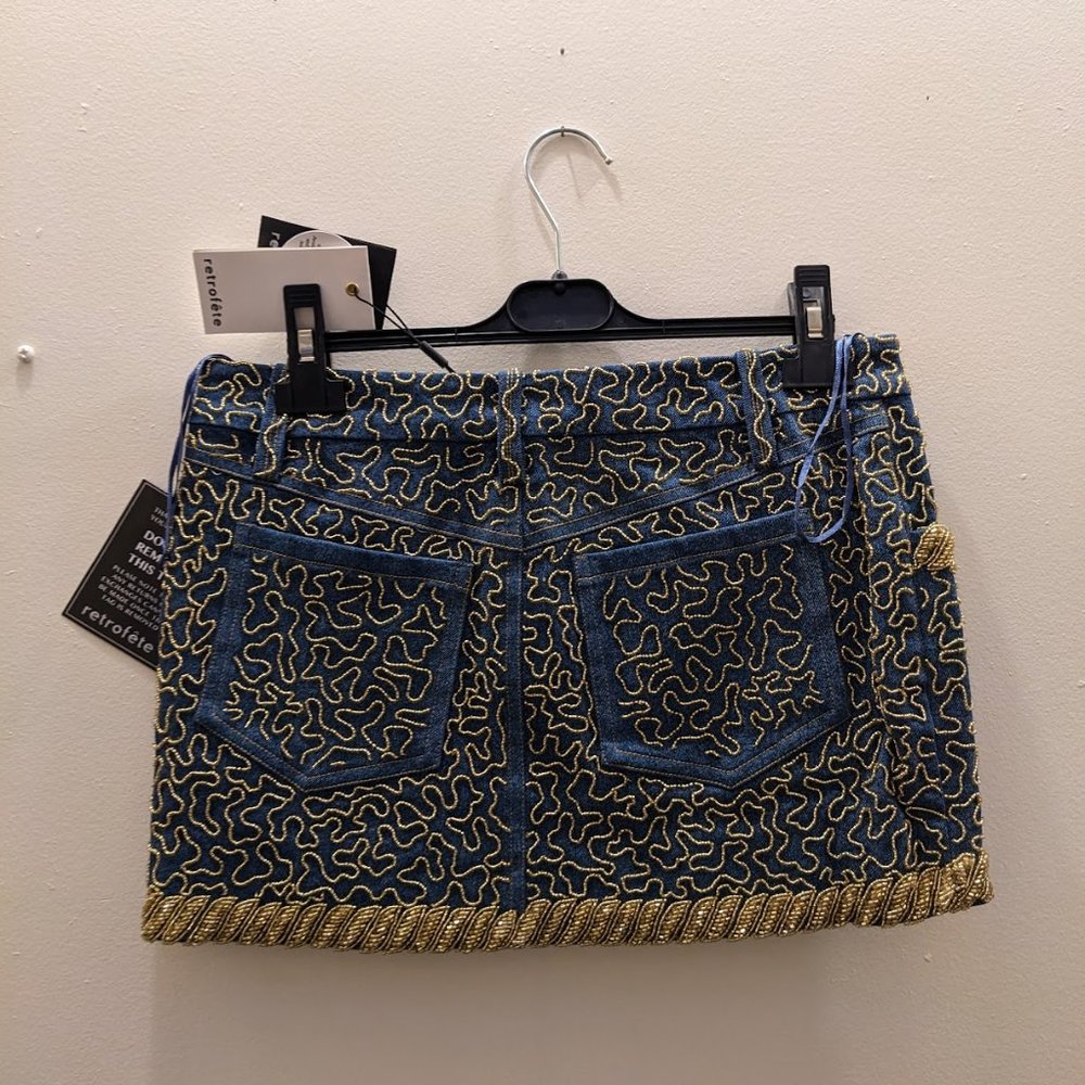 $200 OFF NWT Retrofête Mani Embellished Denim Skirt – Size Small - Picture 8 of 16